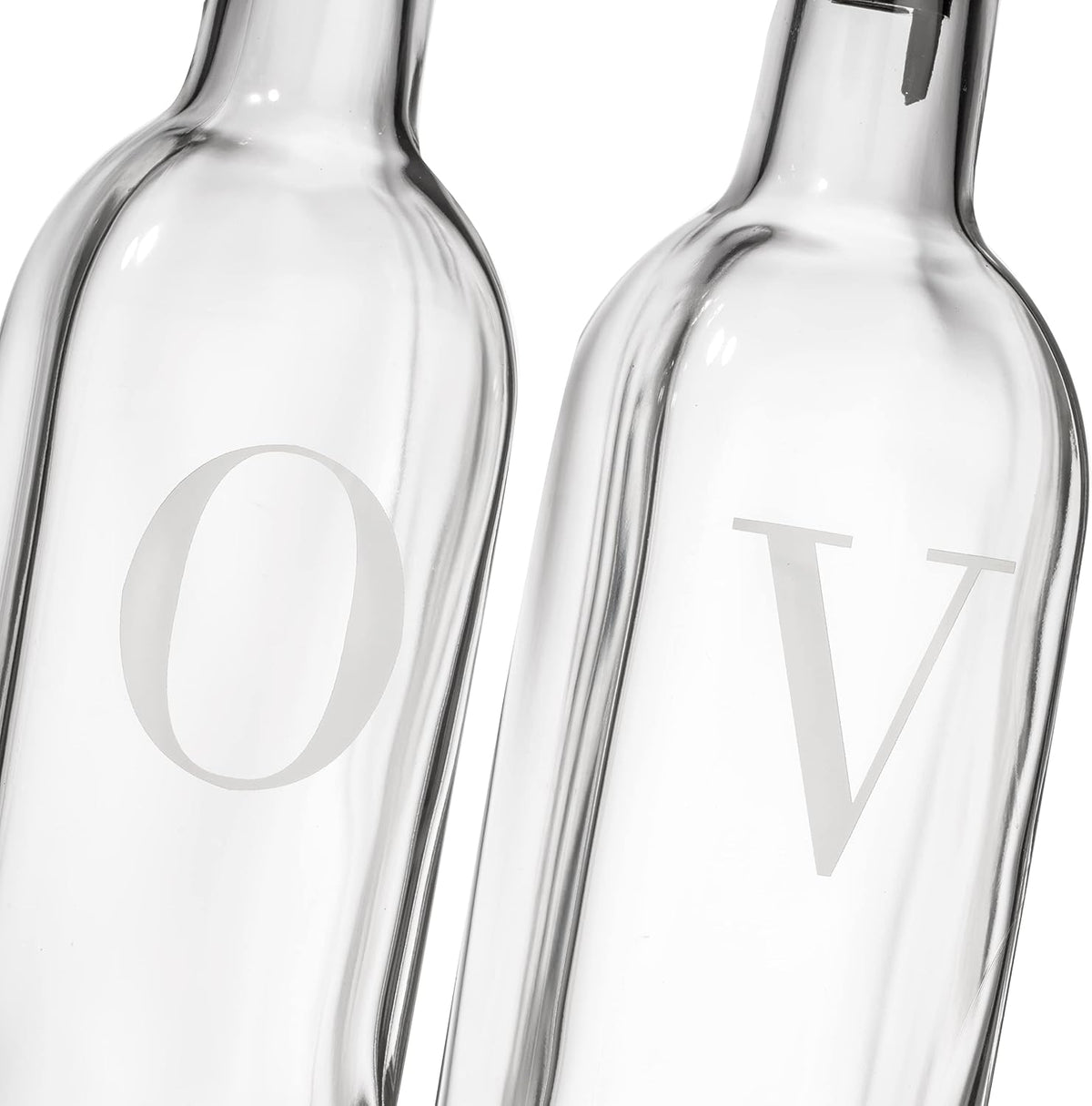 GREENOLIVE Olive Oil and Vinegar Dispenser Set - 17 oz. Glass Bottles with No-Drip BPA-Free Spouts - Stylish O and V Identifiers for Kitchen and Dining Use, Olive Oil Dispenser Bottle - Set of 2