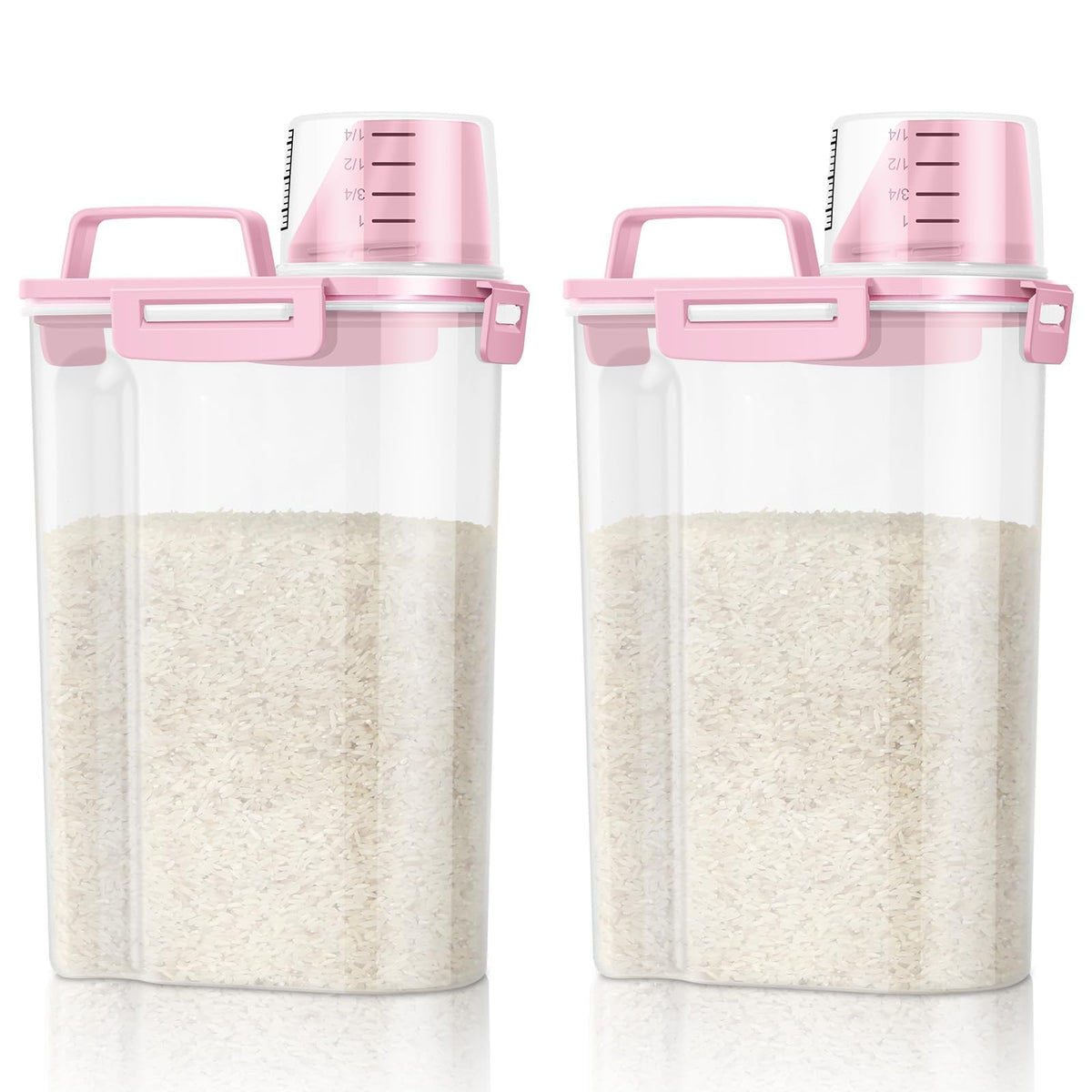 TBMax Rice Container Cereal Storage Container 2 Pack 5 Lbs, Kitchen Pantry Dry Food Storage Holder with Easy-Pouring Spout & Handy Cup, Small Pet Dog Cat Food Dispenser for Daily Feeding -Grey