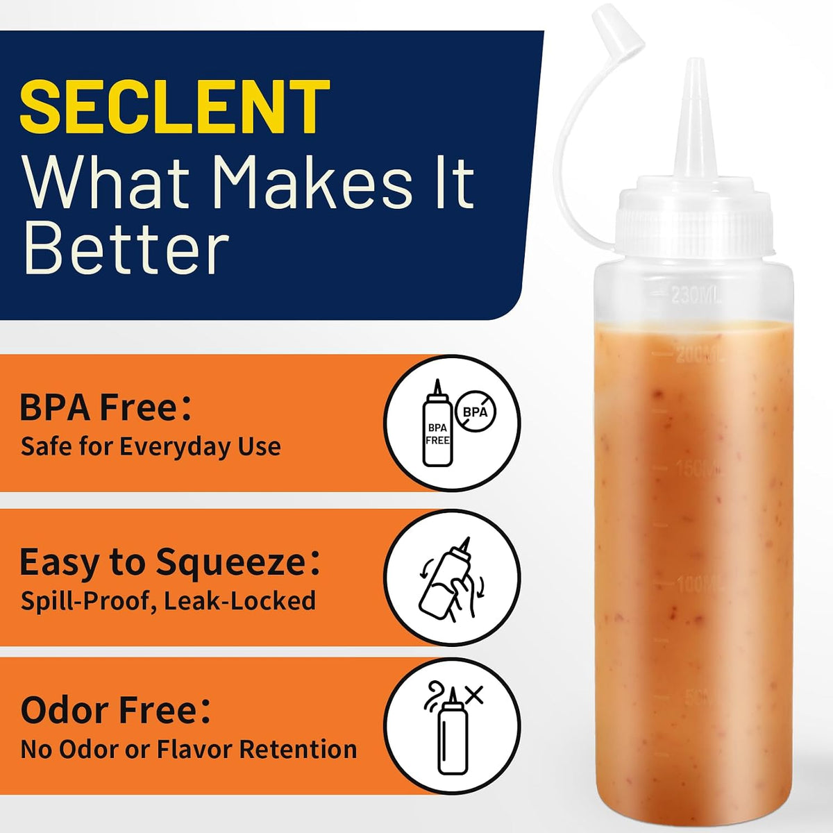 8oz Squeeze Bottles, Sauce Bottles, Squirt Bottle, Salad Dressing Bottle