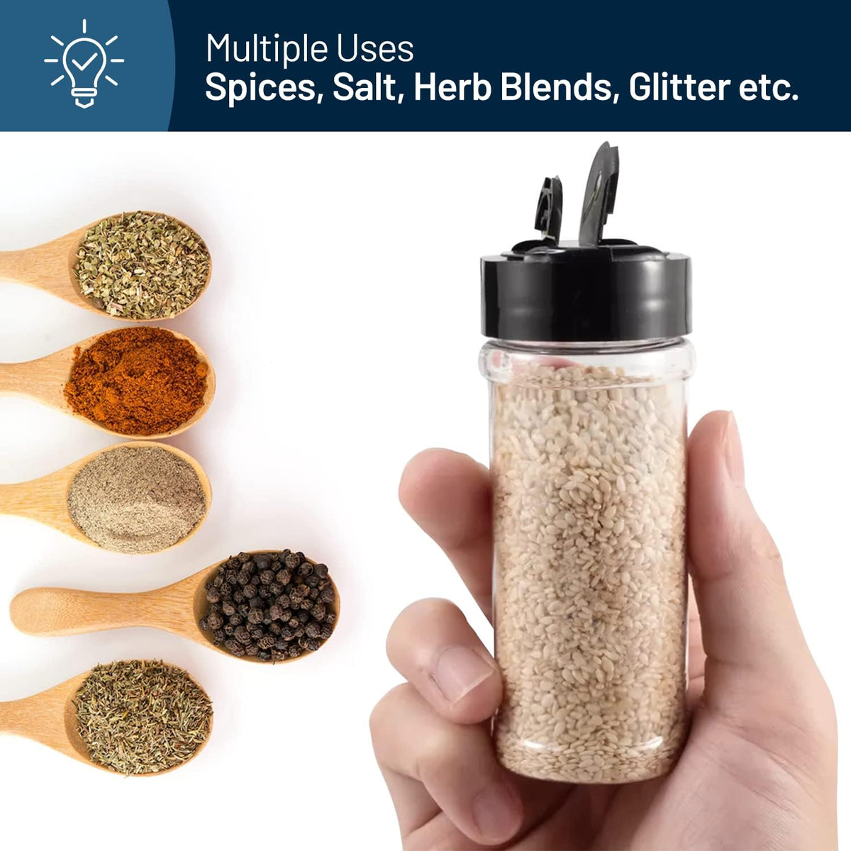 Plastic Spice Jars Bottle Containers with Black Cap, 5.5Oz, 6 Pack