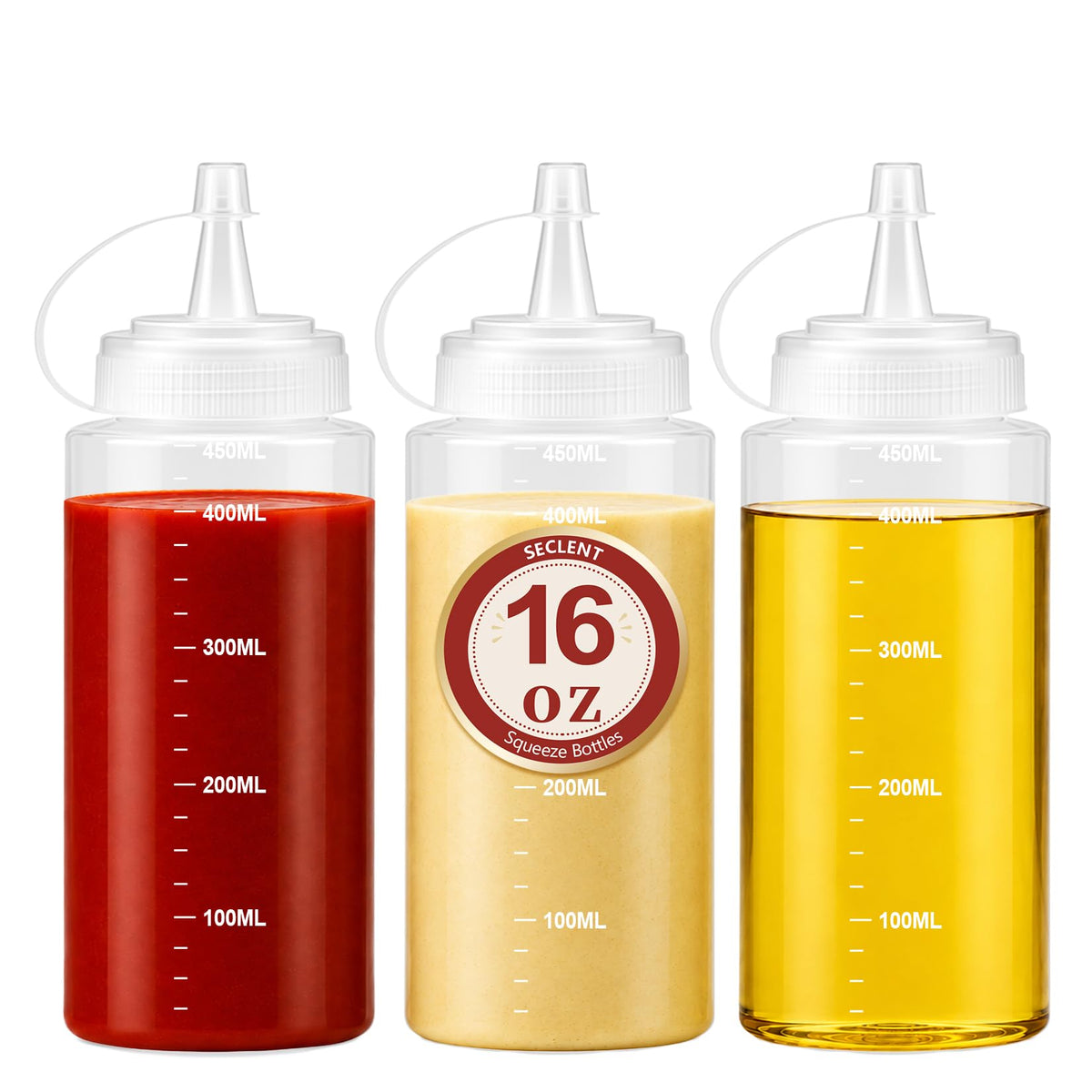 16 oz Condiment Squeeze Bottles, Squeeze Bottles for Sauces, Syrup Bottles