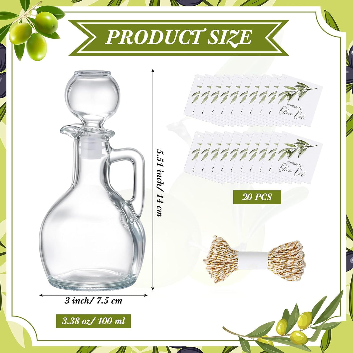 Vesici 20 Set 3.5 oz Mini Olive Oil Glass Bottle with Stopper, Party Favors