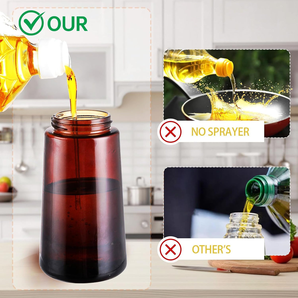 Oliver Oil Sprayer Dispenser for Cooking Bottle 16oz Dark Glass 2pcs Black