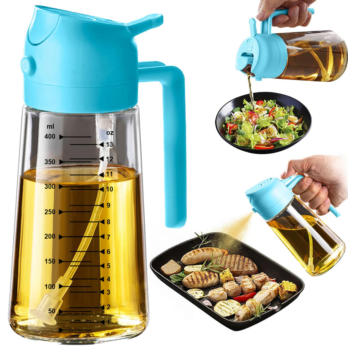 TrendPlain 16oz Olive Oil Sprayer for Cooking with Silicone Base, 2 Black