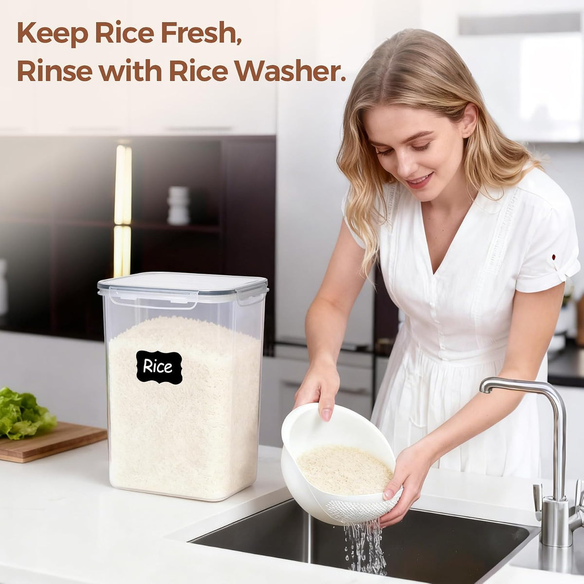 ComSaf Airtight Rice Storage Container with Lid 10Qt 2Pack, Large Capacity