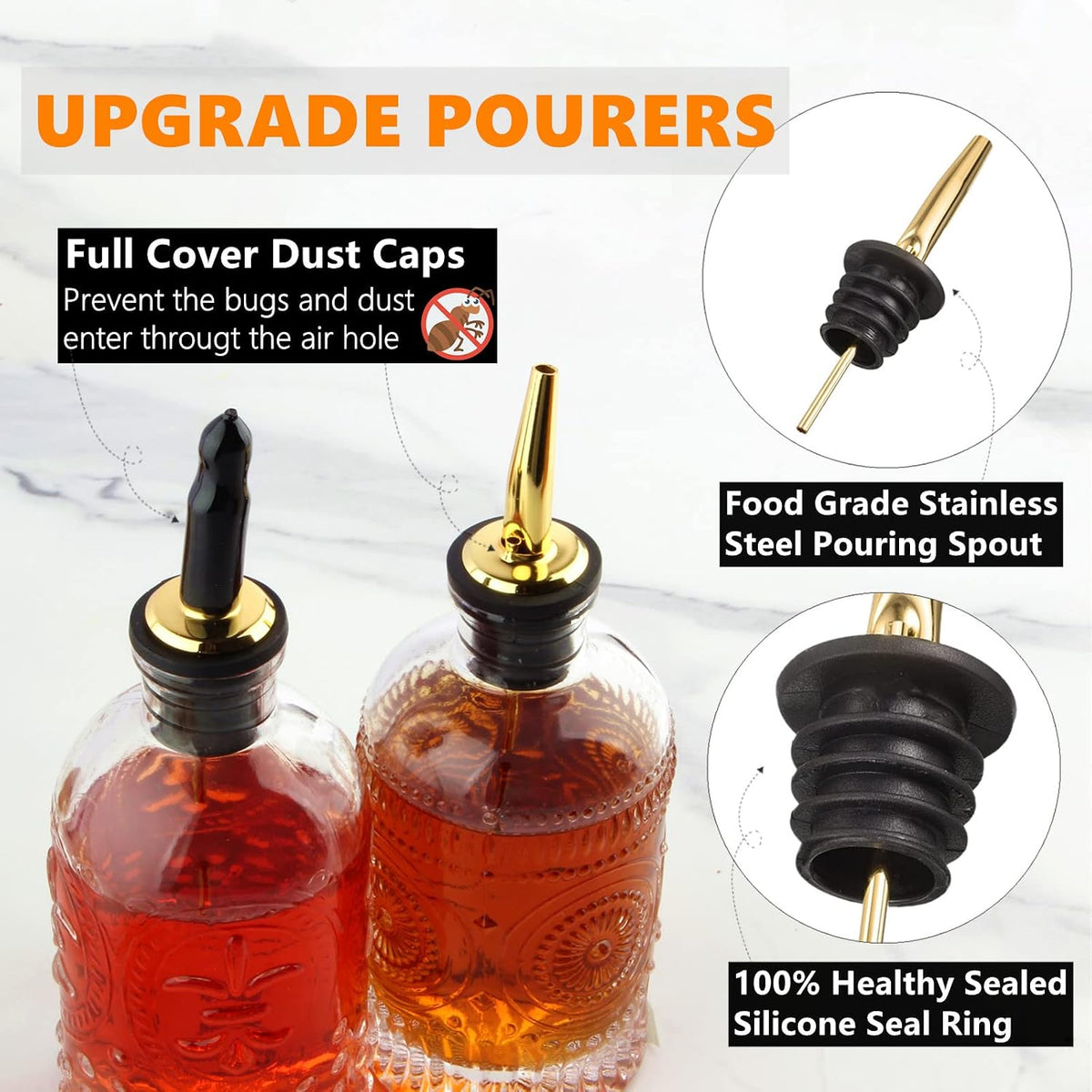 Shining Craft Syrup Dispenser Bottles Set, 4 Pack 7 OZ Bottles With Metal Pour Spout and Labels for Syrups, SC055 (4 Pack)