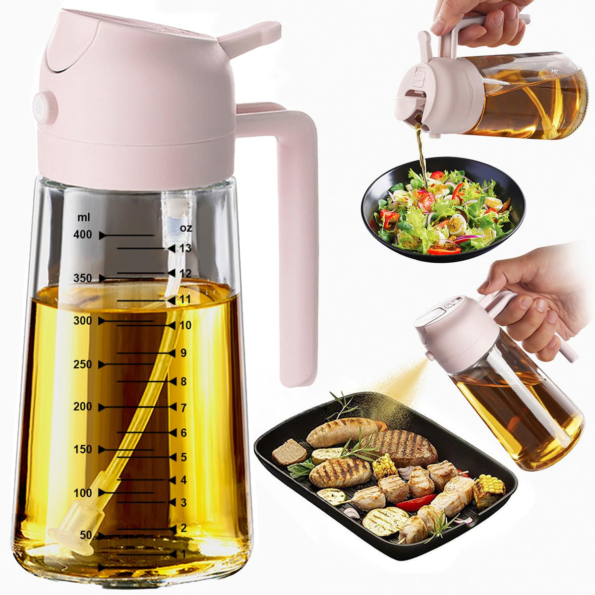 TrendPlain 16oz Olive Oil Sprayer for Cooking with Silicone Base, 2 Black