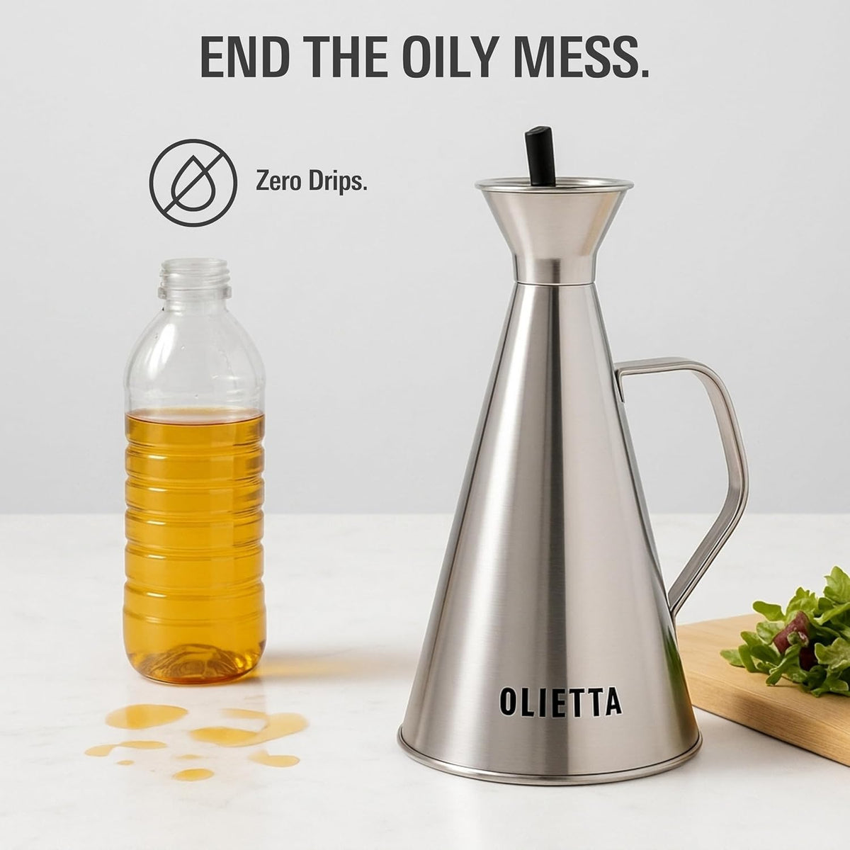 Olive Oil Dispenser Bottle, Stainless Steel Non-Drip Pourer 17 fl oz