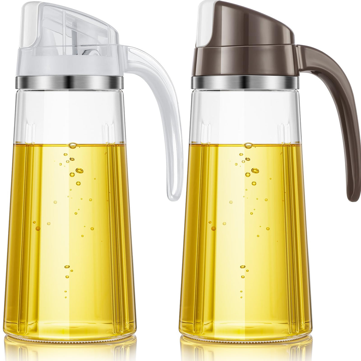 Marbrasse 20oz Glass Oil Dispenser Bottle with Auto Flip Cap, White
