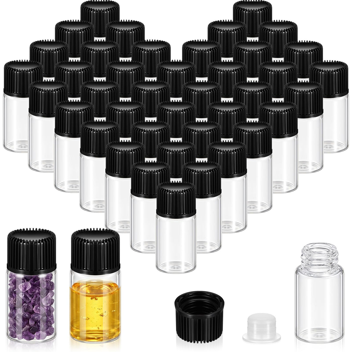 Lallisa 80 Pcs 5 ml Glass Vials with Screw Caps, Leakproof Small Glass Bottles Bulk, Mini Sample Vials with Plastic Stopper for Essential Oils, Sample, DIY Craft (Clear with Black Cap)