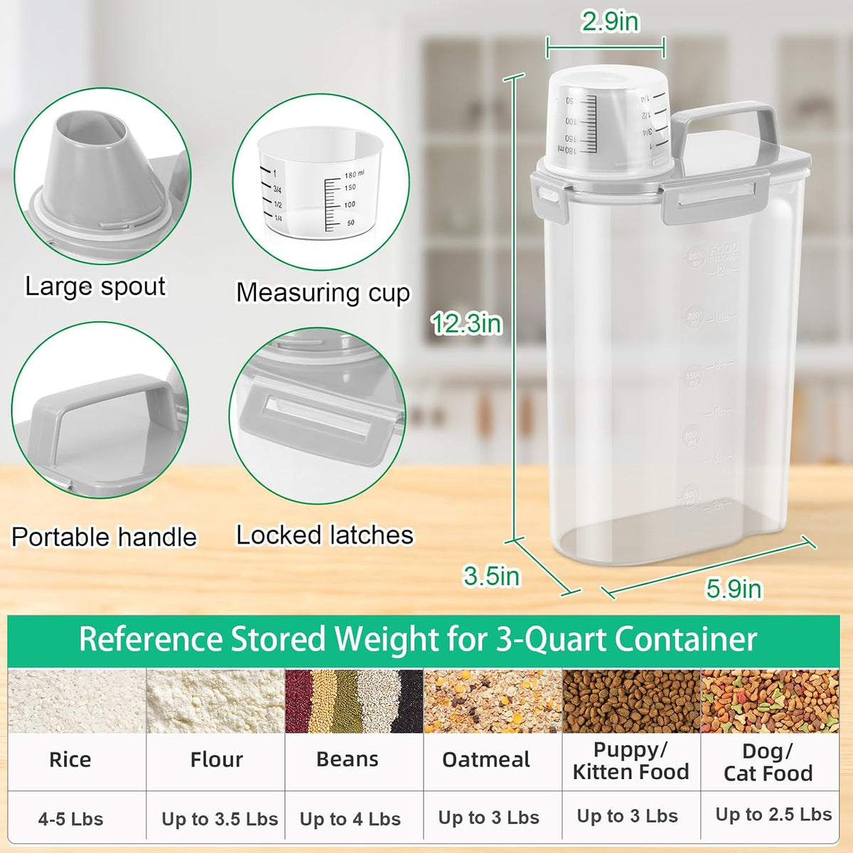 TBMax Rice Storage Container 3 to 5 Lbs - Small Pet Dog Cat Food Container Dispenser with Easy Pouring Spout & Cup, Portable Cereal Container for Small Spaces, Travel, or Daily Use