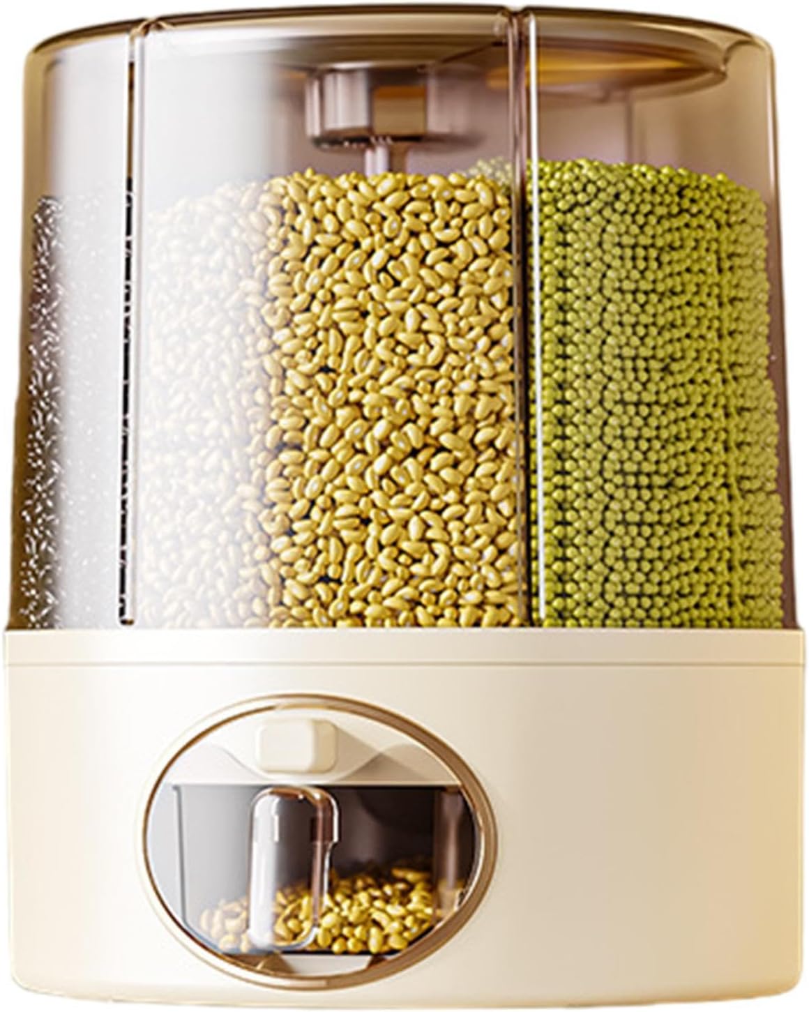 Grain Storage Container, 6 Grid Rice Dispenser, Rotating Storage Bin