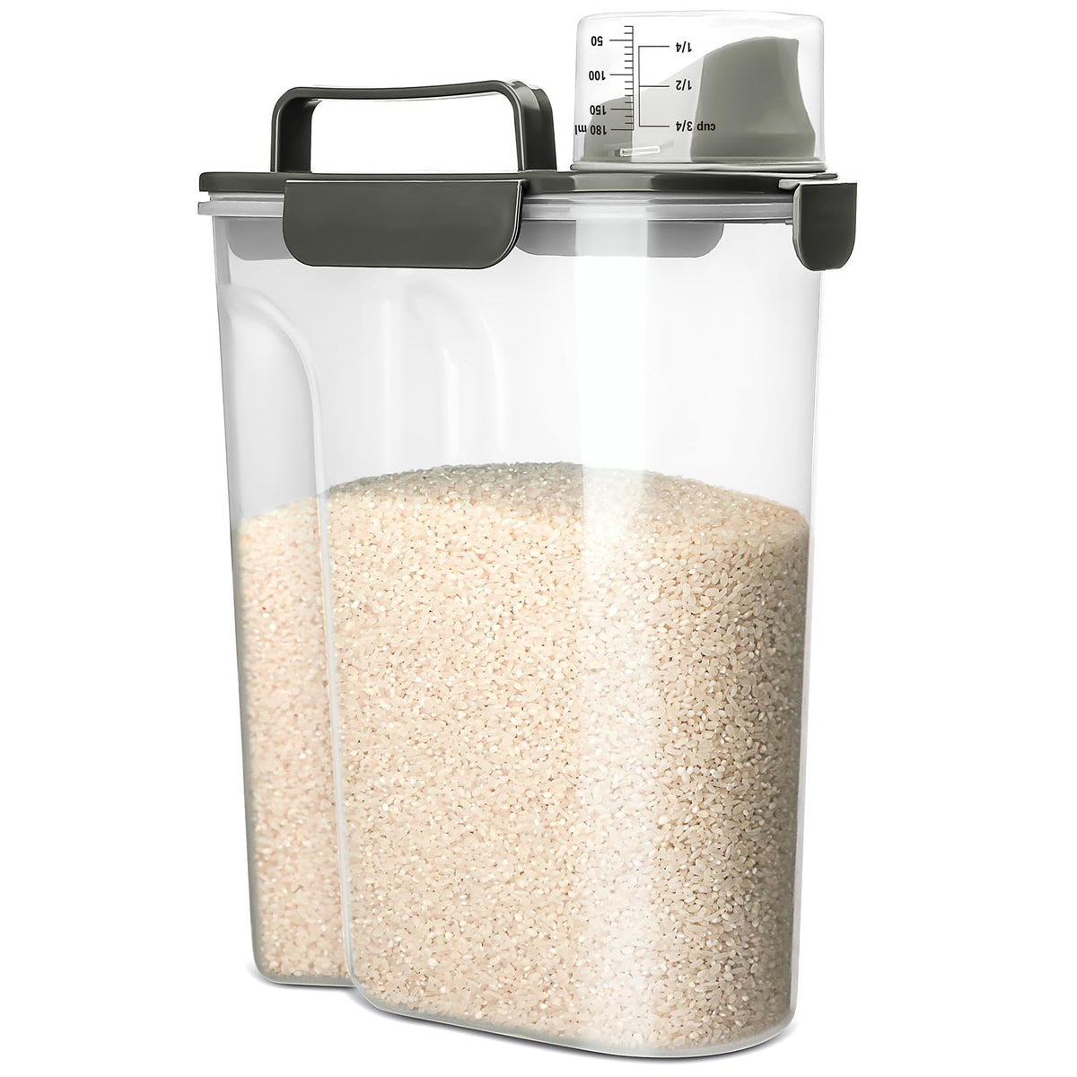 Viretec Rice Airtight Storage Container, 3 to 5Lbs Cereal Dry Food Flour Bin, Pet Dog Cat Food Dispenser with Measuring Cup, BPA Free Clear Plastic Kitchen and Pantry Organization Bin for Sugar