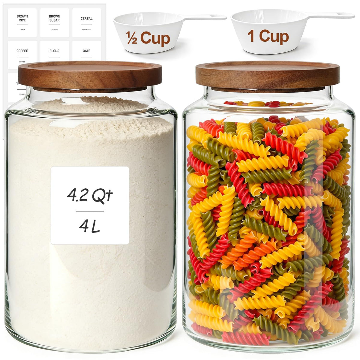 ComSaf Glass Spice Storage Jars with Acacia Wood Lids & Labels 4Oz 24Pack