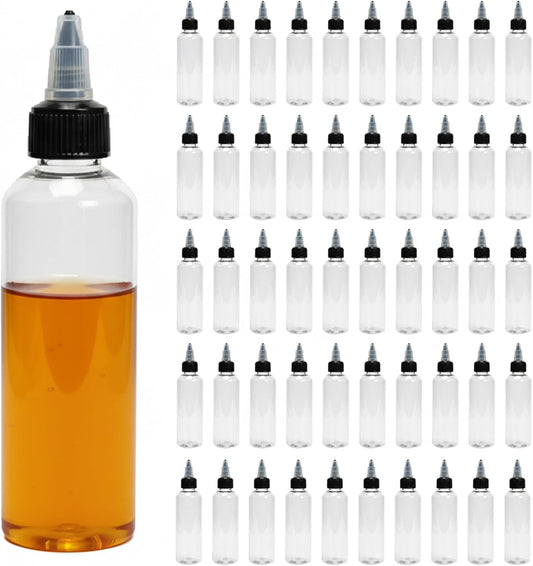 50pcs 4 oz Plastic Squeeze Bottles for Liquids,Hair Oil,Paint,Glue,Kitchen Sauce - Empty Clear Dispensing Dropper Bottle With Twist Top Caps,Applicator Bottle for Diy Art Crafts
