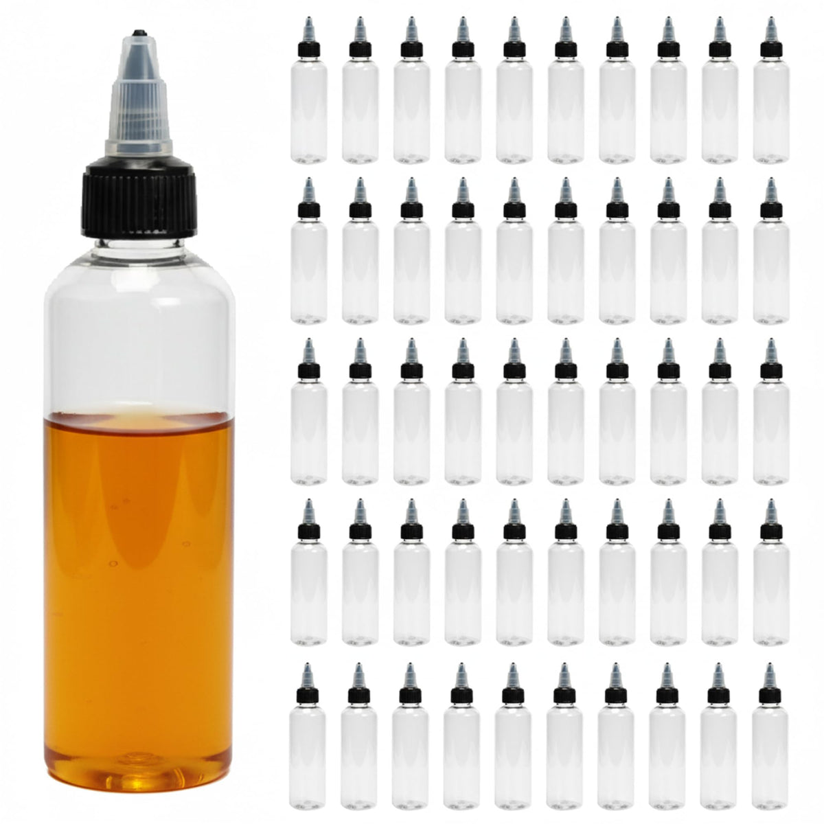 50pcs 4 oz Plastic Squeeze Bottles for Liquids,Hair Oil,Paint,Glue,Kitchen Sauce - Empty Clear Dispensing Dropper Bottle With Twist Top Caps,Applicator Bottle for Diy Art Crafts