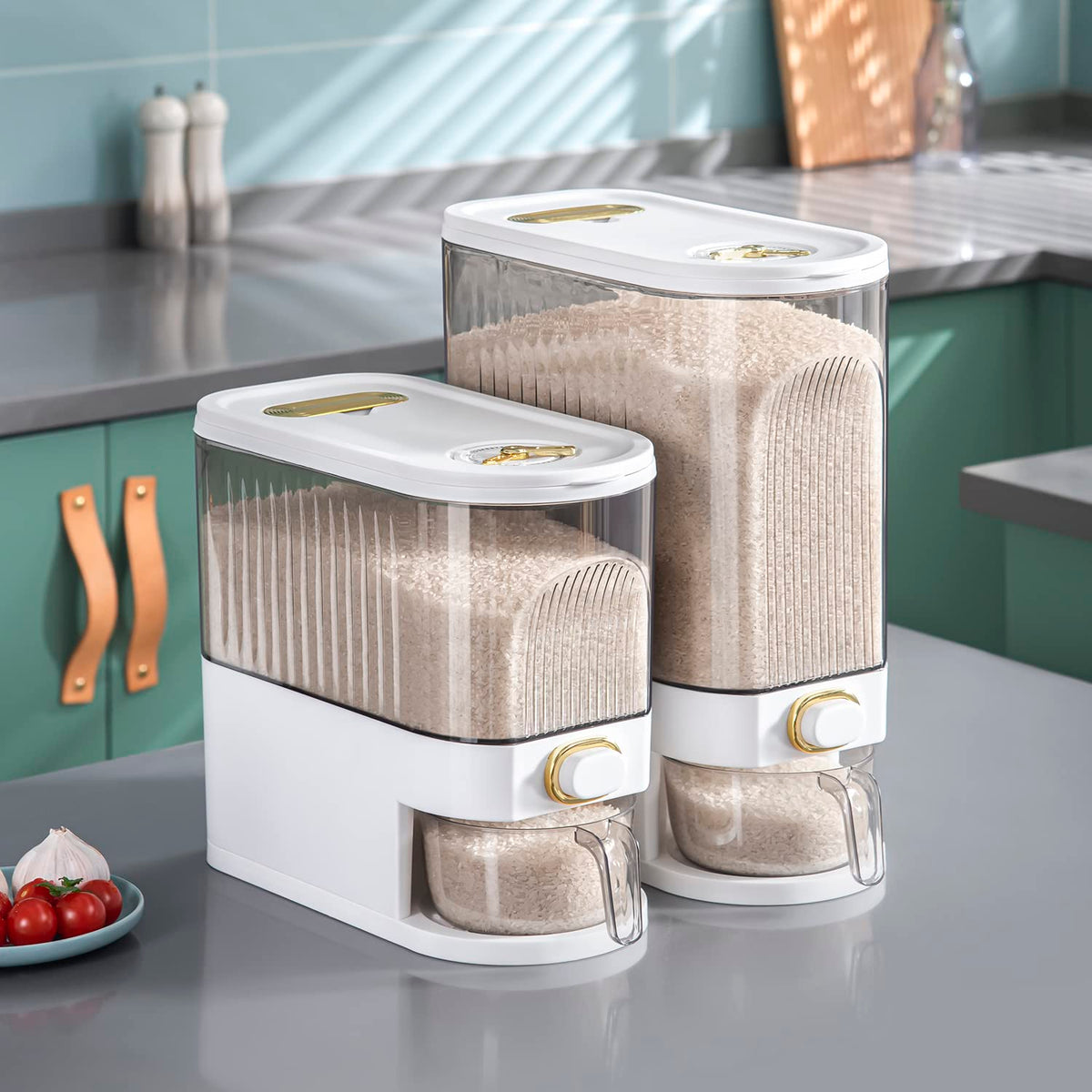 Sooyee Clear Rice Dispenser, Large Cereal Dispenser with Lid