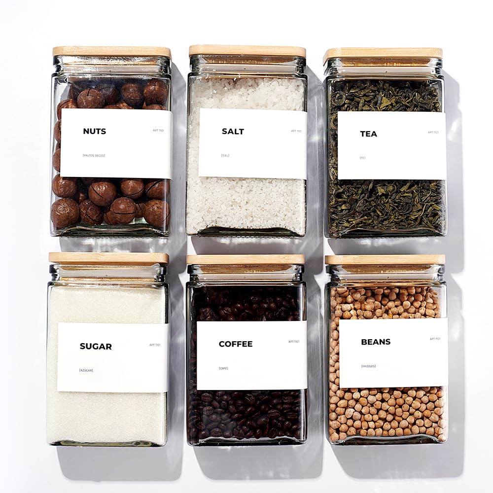 APT 1101 Glass Storage Jars with Bamboo Lid, glass canisters with airtight lids, Clear jars with lids for Spice, Cookie, Candy, Tea, Coffee Bean and Rice (White, 4oz, set of 12)