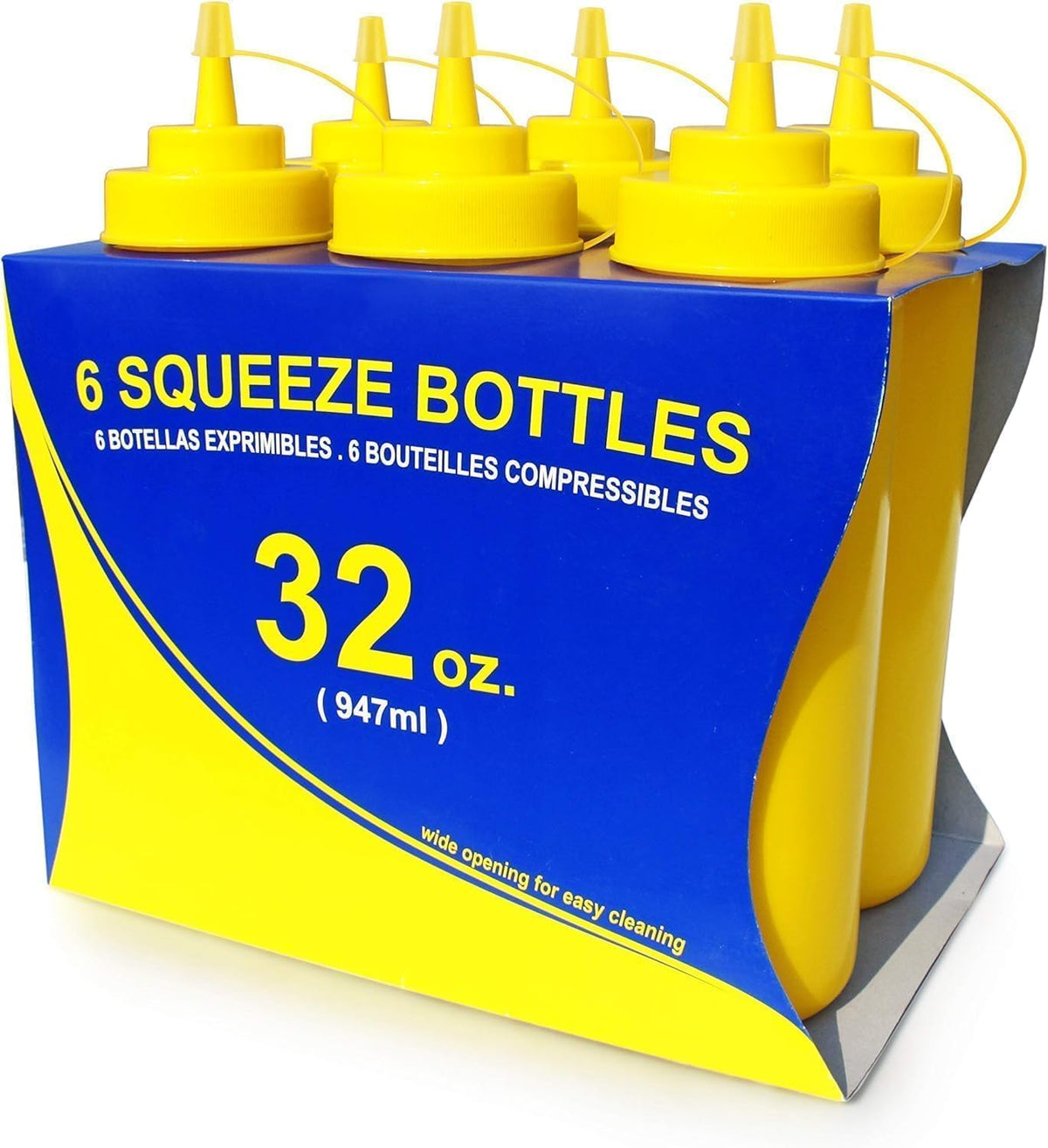 New Star Foodservice Plastic Squeeze Bottles, 32oz, Clear, 6 pk