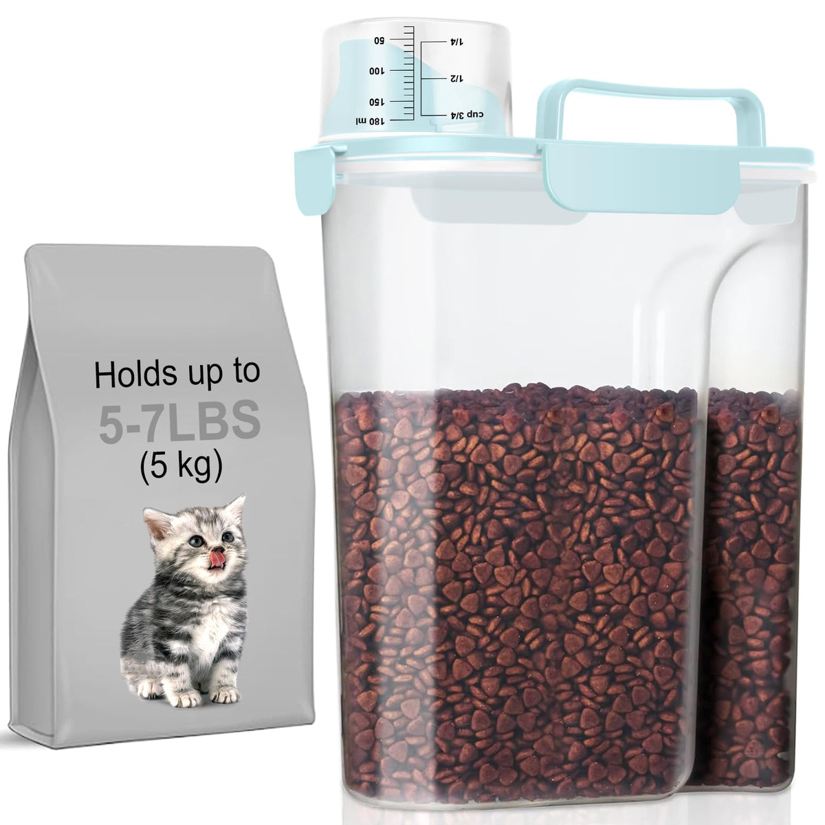 LEAWALK 5Lbs Airtight Cat Dog Food Storage Container with Upgraded Large Nozzle BPA-Free, Pet Food Storage Containers for Rice, Grain, Pet Food, Flour, Dog Treat Storage (Dark Gray, 5L-1pack)
