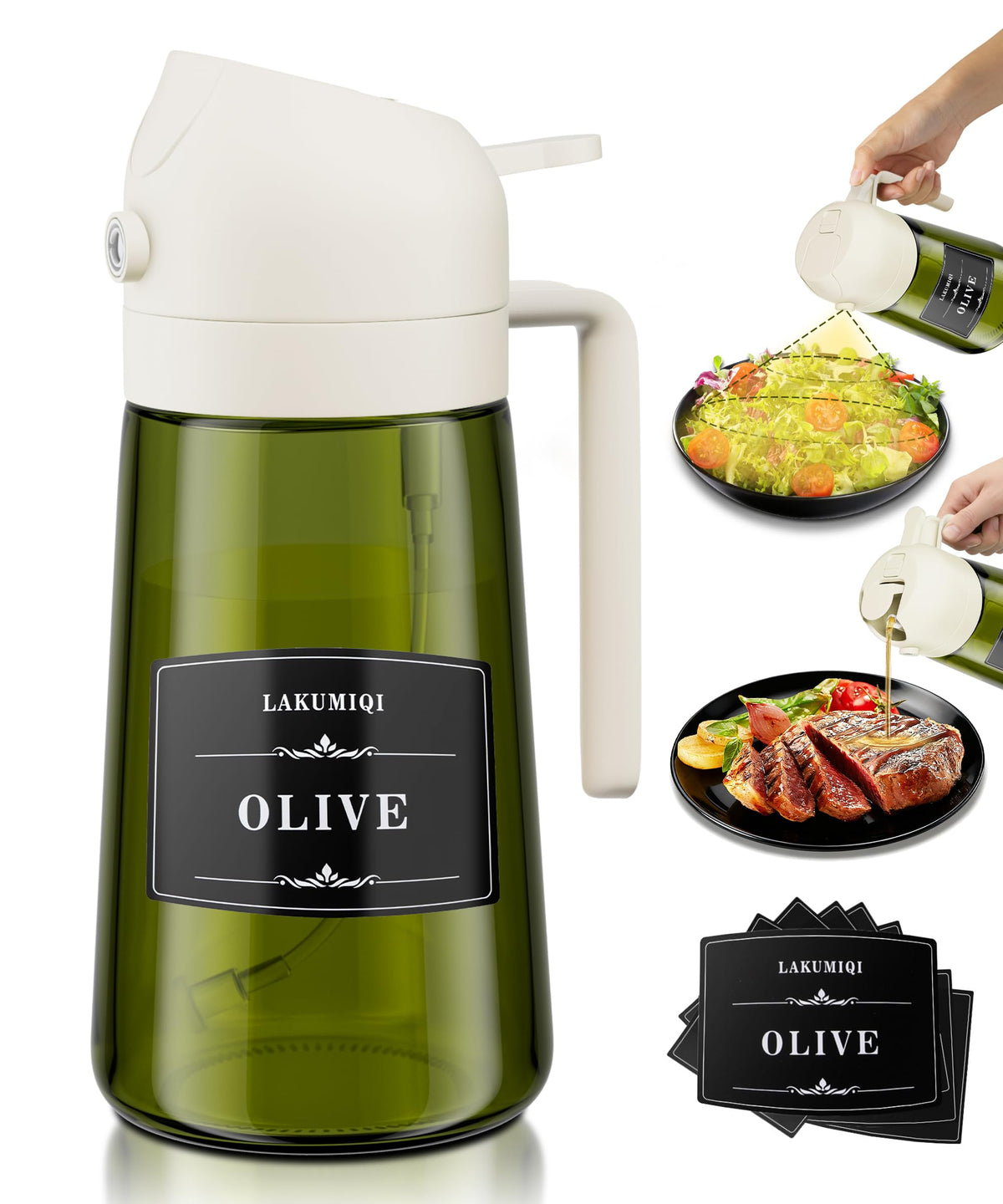 Oliver Oil Sprayer Dispenser for Cooking Bottle 16oz Dark Glass 2pcs Black