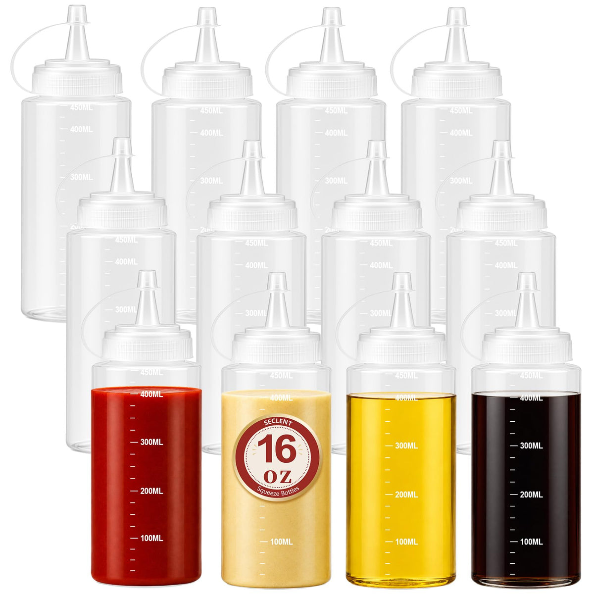 16 oz Condiment Squeeze Bottles, Squeeze Bottles for Sauces, Syrup Bottles