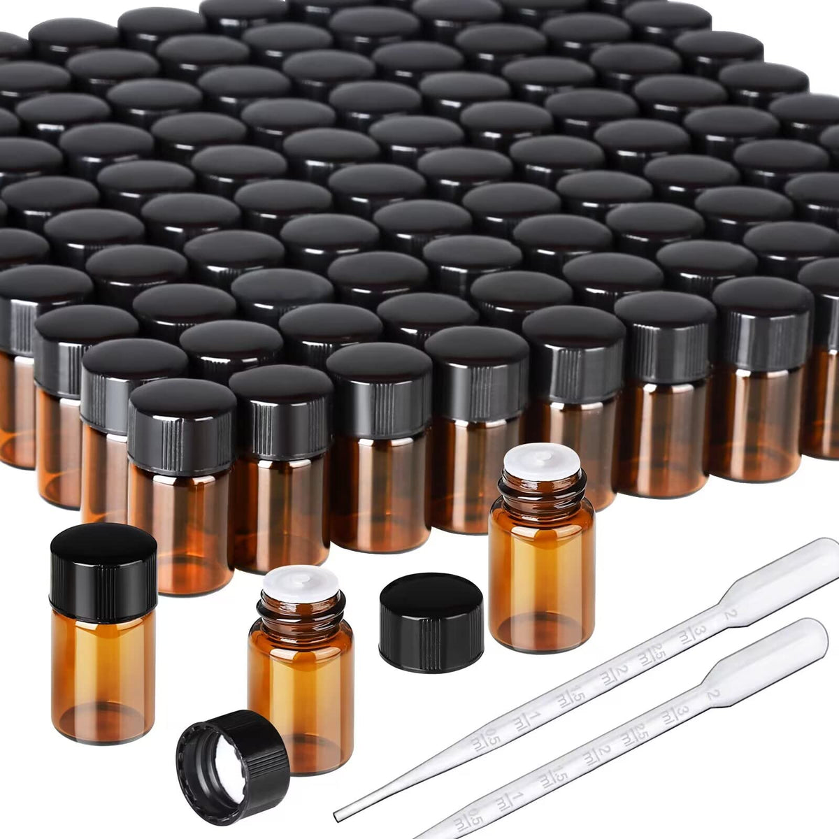 Teenitor 100pcs Essential Oil Bottles, 5ml Essential Oil Bottles Empty Glass Anointing Bottles, Small 5ml Oil Vial, Sample Bottles