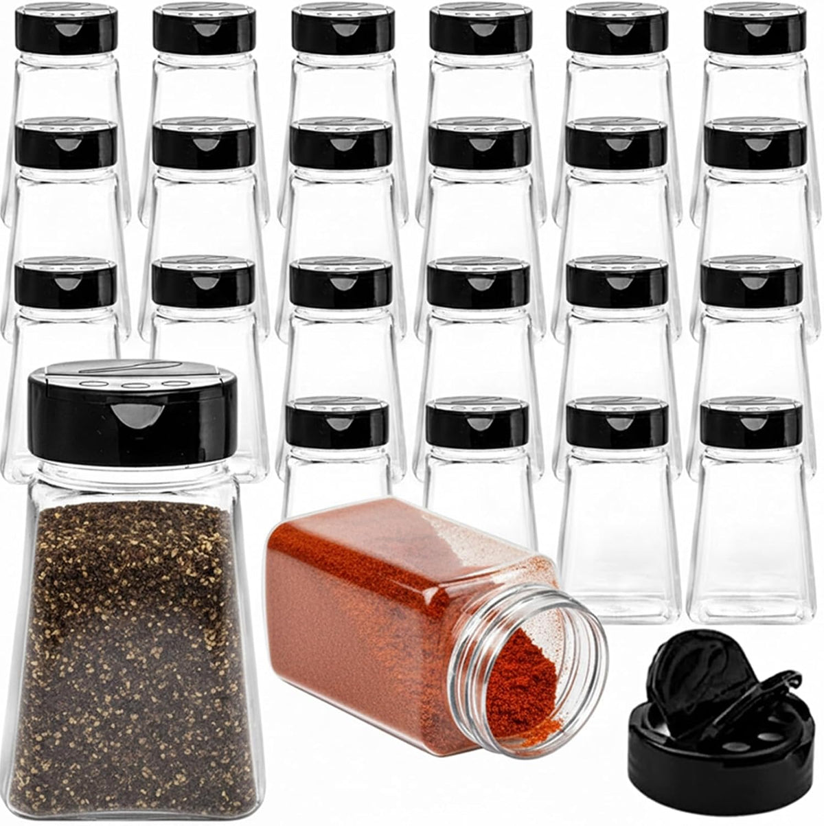 Tebery 24 Pack 9 Oz Plastic Spice Jars with Black Cap, Reusable Seasoning Containers Bottles for Kitchen Organization, Clear Plastic Spice Container with Shaker Lids for Spices Powders Herbs