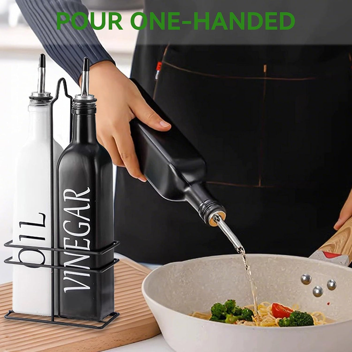 Vakoo Oil and Vinegar Dispenser Set - 17oz/500ml, White and Black