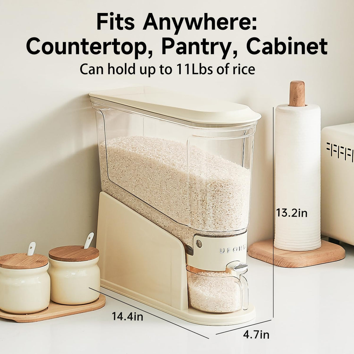 UFORU Slim Rice Dispenser 11 LB,Clear Rice Storage for Small Spaces
