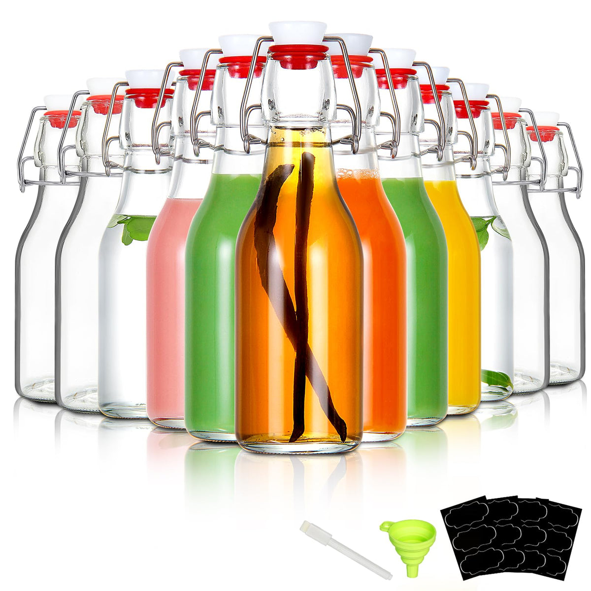 YEBODA 8 oz Clear Swing Top Glass Bottles with Airtight Lids, 9 Pack