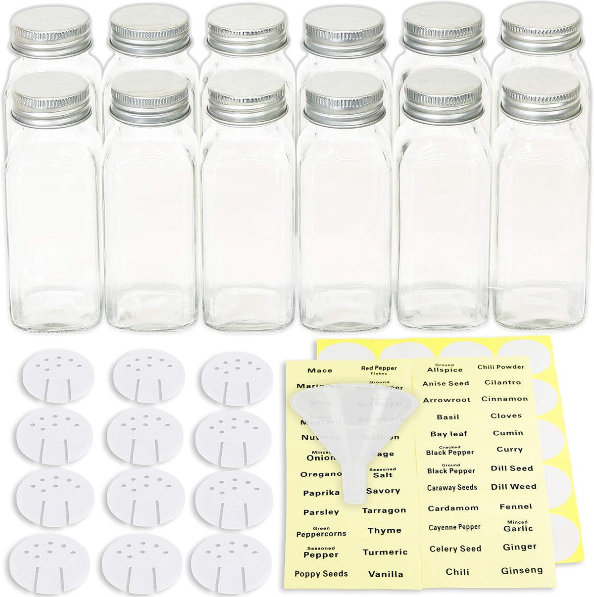 Simple Houseware Spice Jars 6-oz Square Glass Bottles, 12 Pack