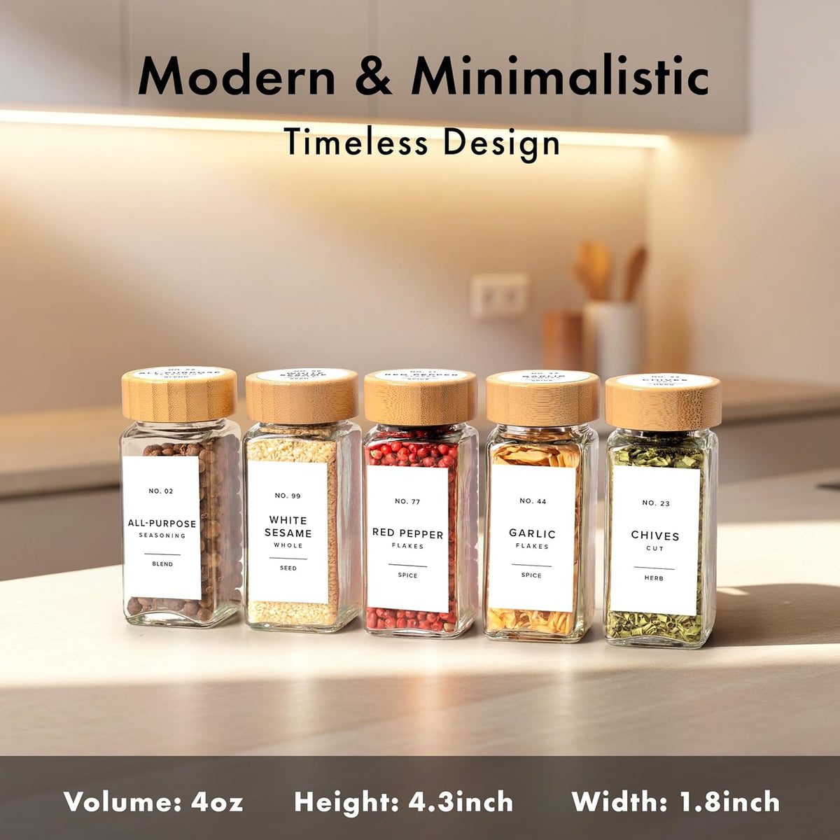 EDELHAUS Glass Spice Jars with Label, 24x Bamboo Wooden Lids - White Labels