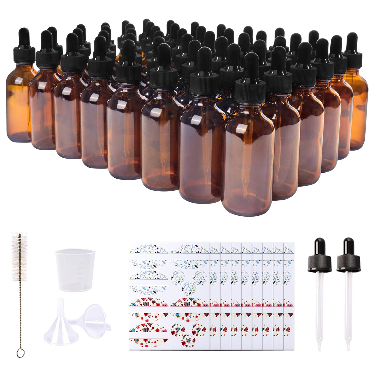 48 Pack 2oz Clear Glass Bottles with Glass Eye Droppers