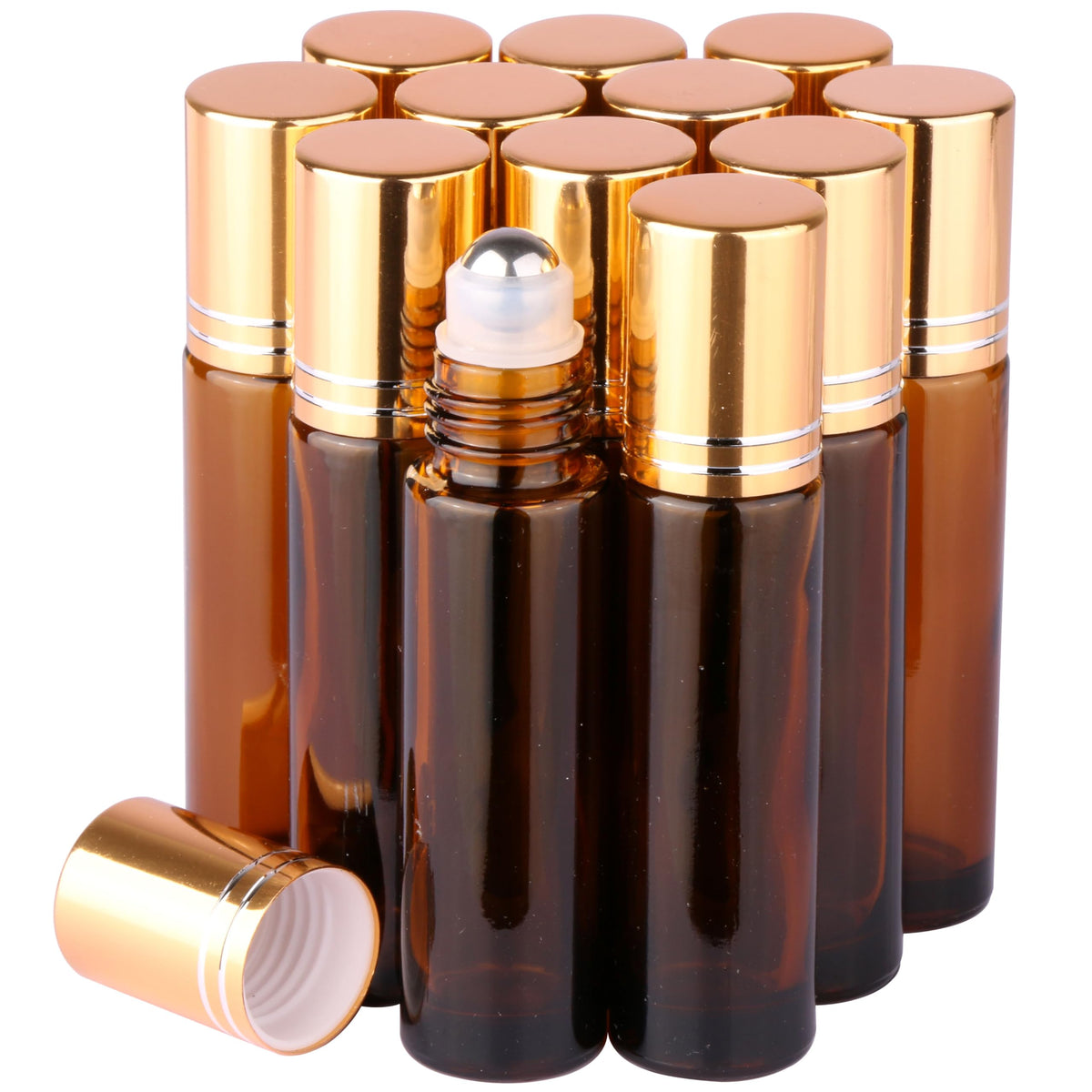 inice 24 10ml Essential Oils Roller Bottles Gradient Color Thick Glass Roll on Bottle Golden Metal Cap for Travel