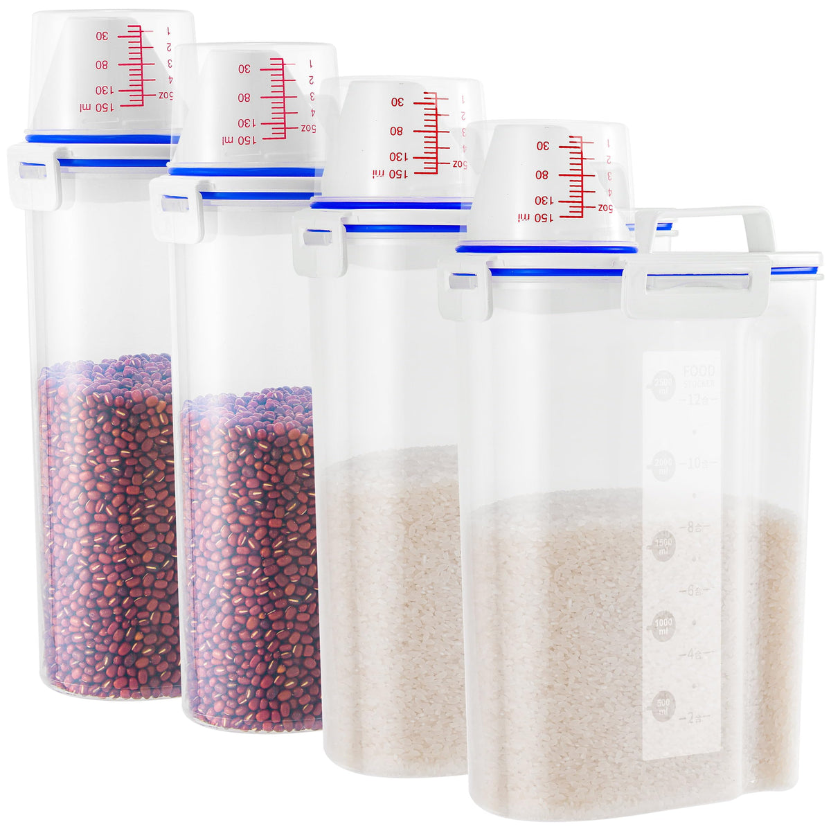 2 Pcs 5.5Lbs Rice Dispenser Storage Containers, Rice Container with Measuring Cup & Pour Spout, Kitchen Plastic Airtight Container for Cereal, Grain, Flour, Sugar, Oatmeal, Dry Pet Dog Food