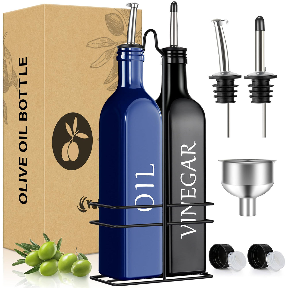 Vakoo Oil and Vinegar Dispenser Set - 17oz/500ml, White and Black