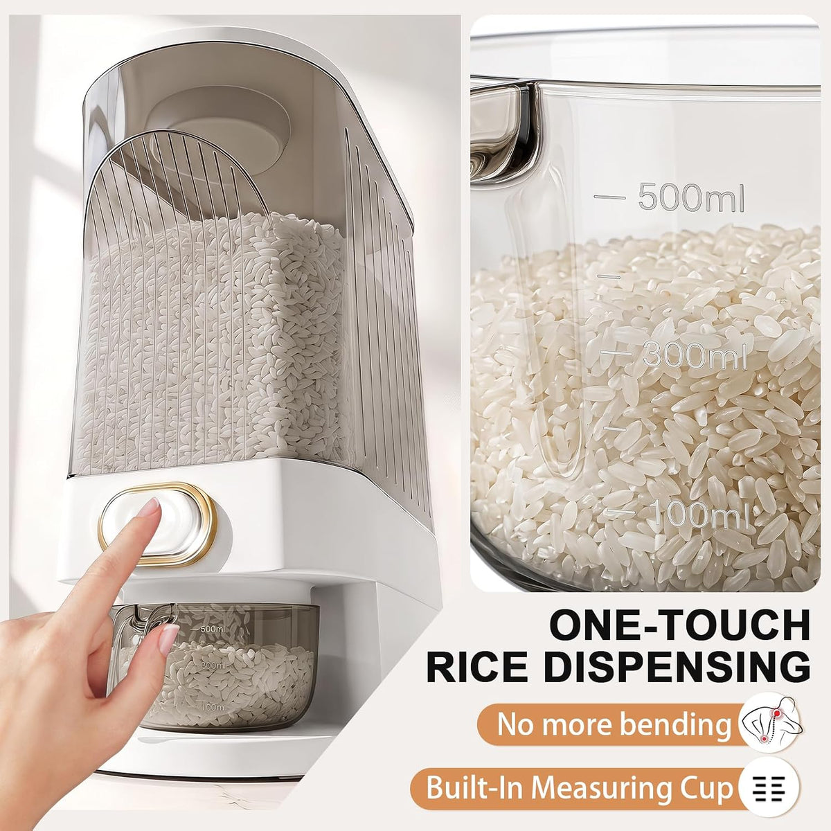 11lb Rice Dispenser – Airtight Rice Storage Container with Date Dial & Measuring Cup, Cereal Dry Food Storage Containers for Kitchen Pantry Household, BPA-Free