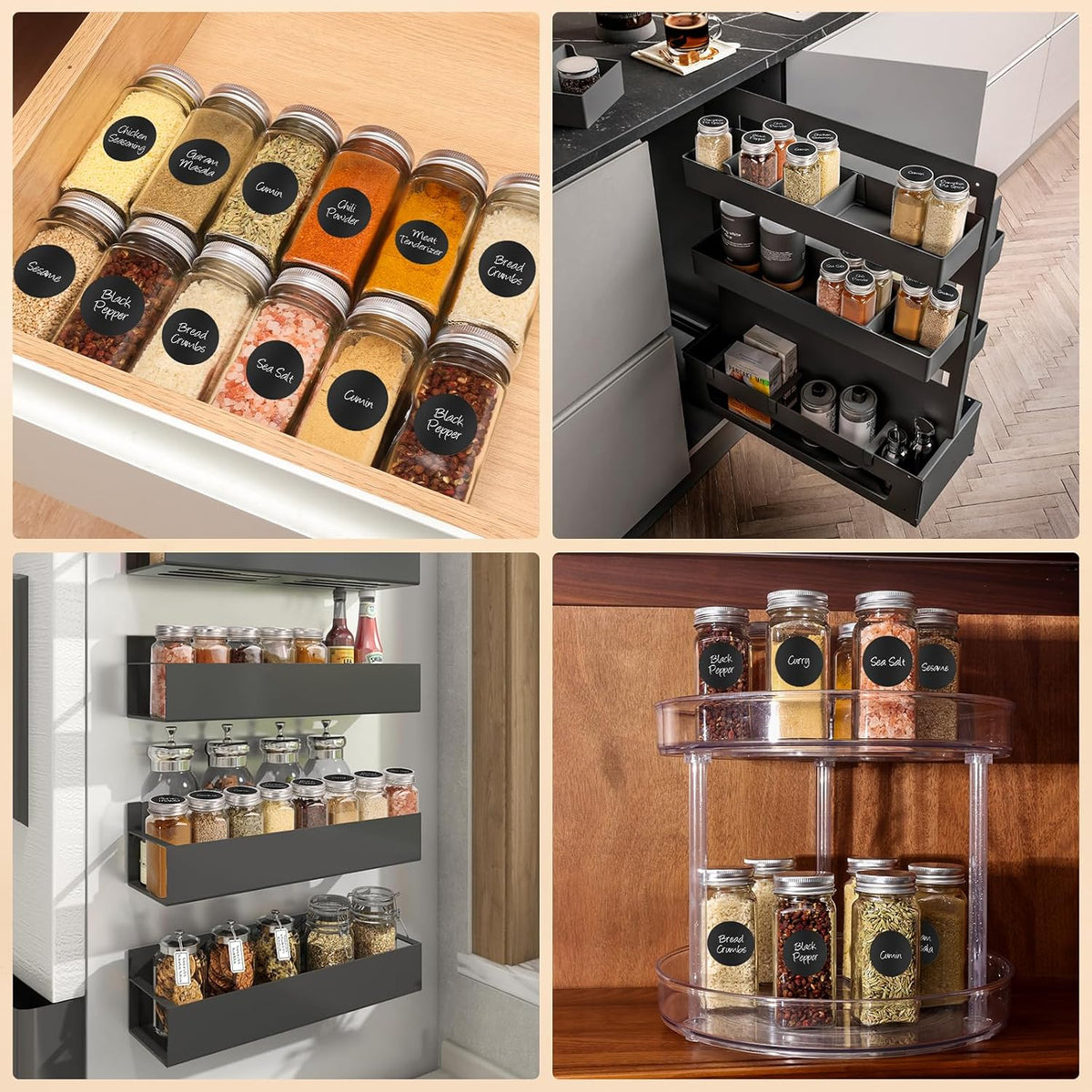 DIDITIME 6Pack Spice Jars with Label, 4oz Empty Square Seasoning Containers