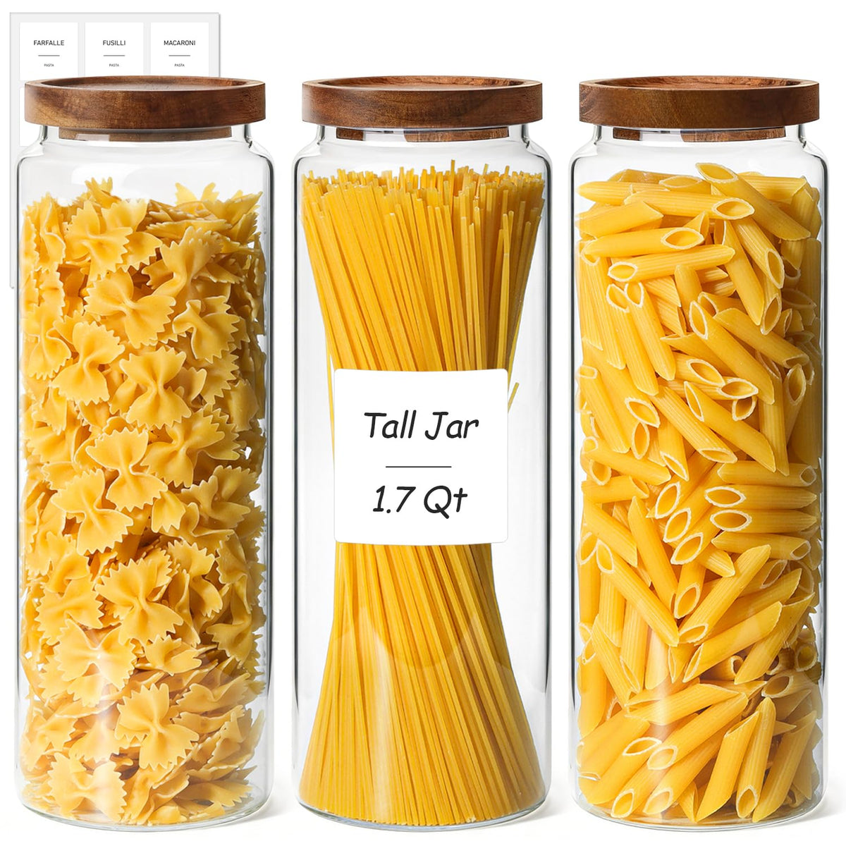 ComSaf Glass Spice Storage Jars with Acacia Wood Lids & Labels 4Oz 24Pack