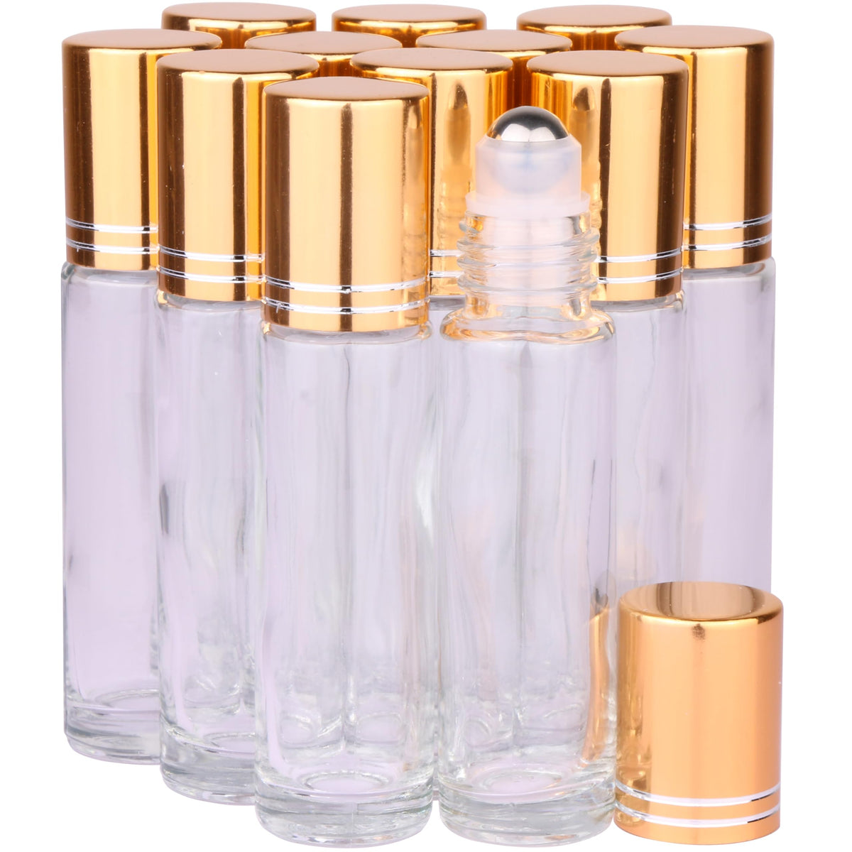 inice 24 10ml Essential Oils Roller Bottles Gradient Color Thick Glass Roll on Bottle Golden Metal Cap for Travel