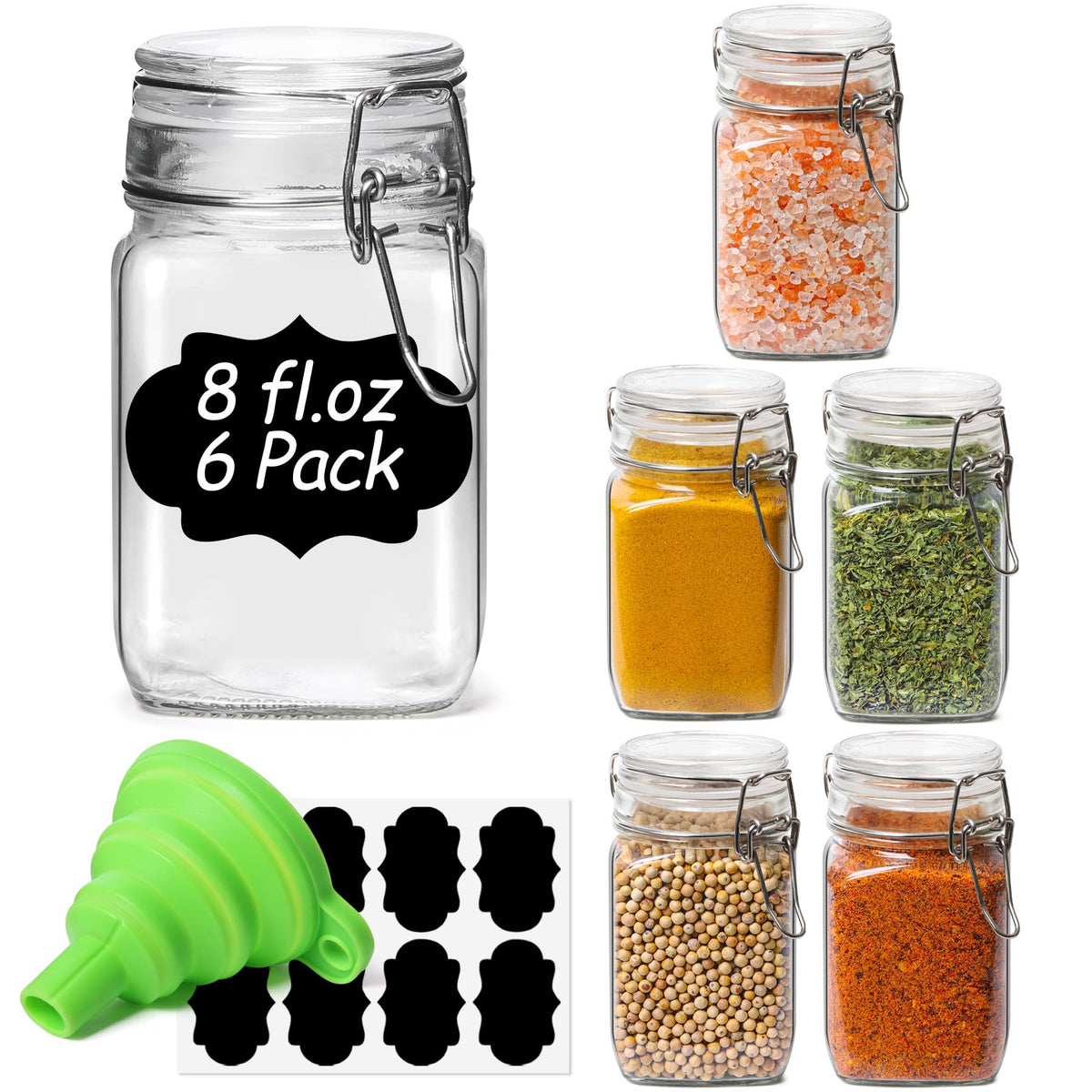 ComSaf Square Small Glass Spice Jars with Airtight Lids 4 oz 12 Pack Pantry