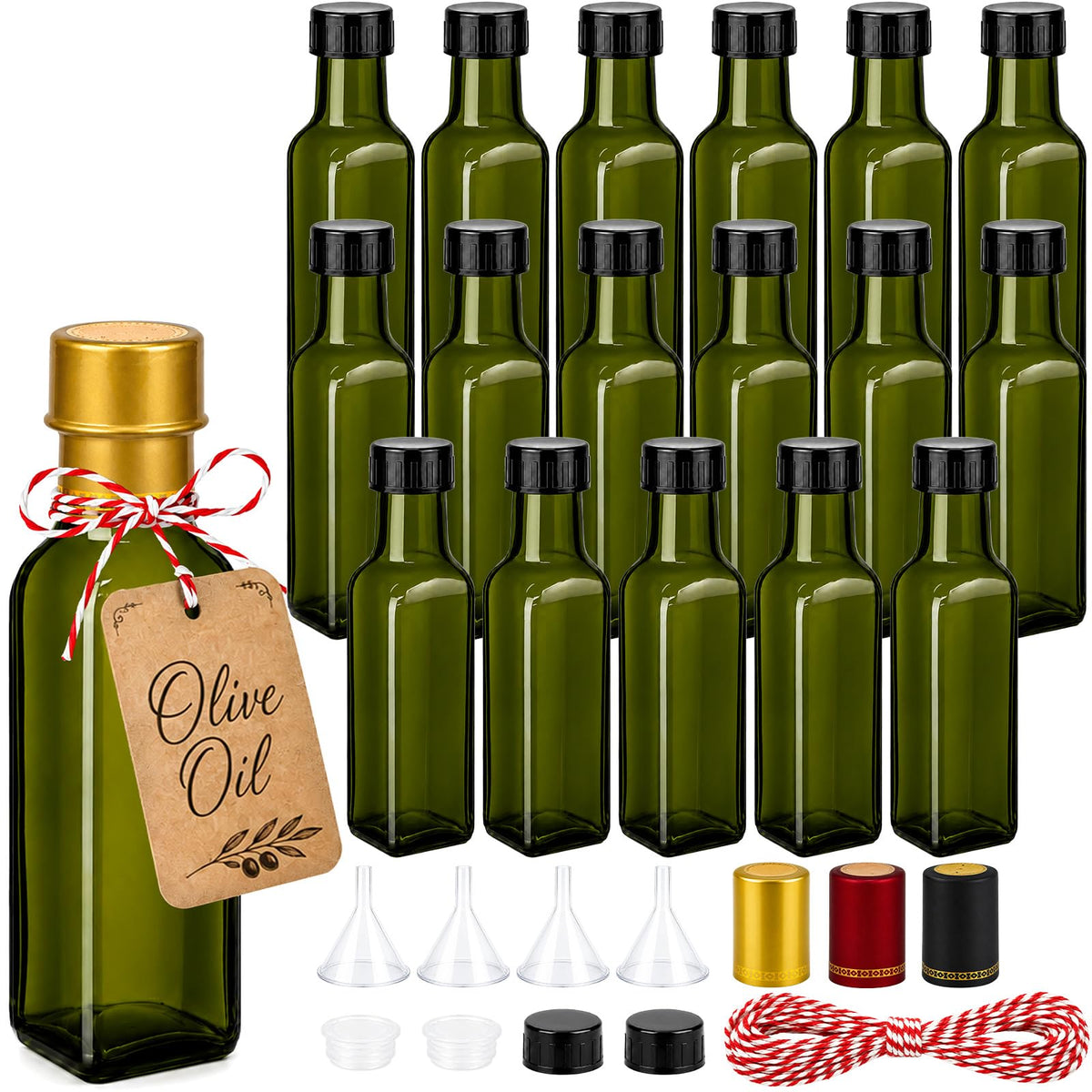 TBWIND 15 Pack 8.5oz (250ml) Olive Oil Bottles with Airtight Caps