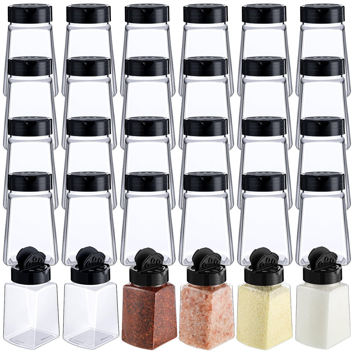 Mimorou 8.7 oz 30 Pack Plastic Spice Jars with Shaker Lids Clear Seasoning Containers Spice Bottles for Kitchen Storing Herbs Seasoning Powders (Cylinder)
