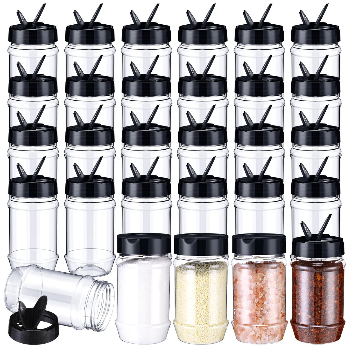 Mimorou 8.7 oz 30 Pack Plastic Spice Jars with Shaker Lids Clear Seasoning Containers Spice Bottles for Kitchen Storing Herbs Seasoning Powders (Cylinder)