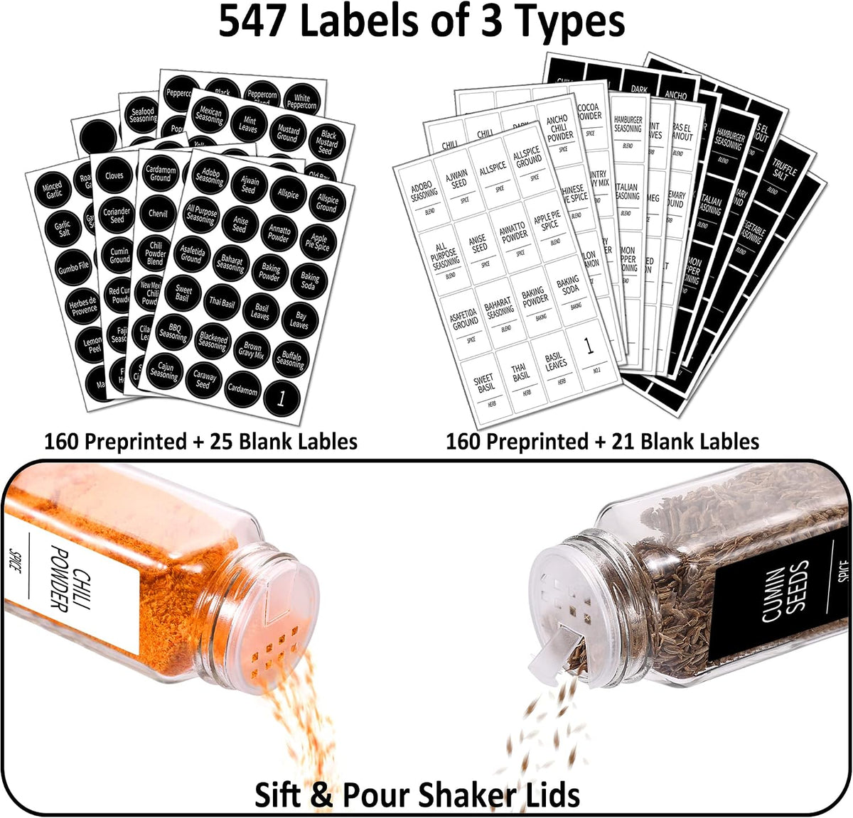 Churboro 48-Pack Empty Glass Spice Jars with Labels, 4 oz, Bamboo Lids