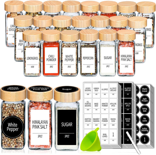 Churboro 48-Pack Empty Glass Spice Jars with Labels, 4 oz, Bamboo Lids