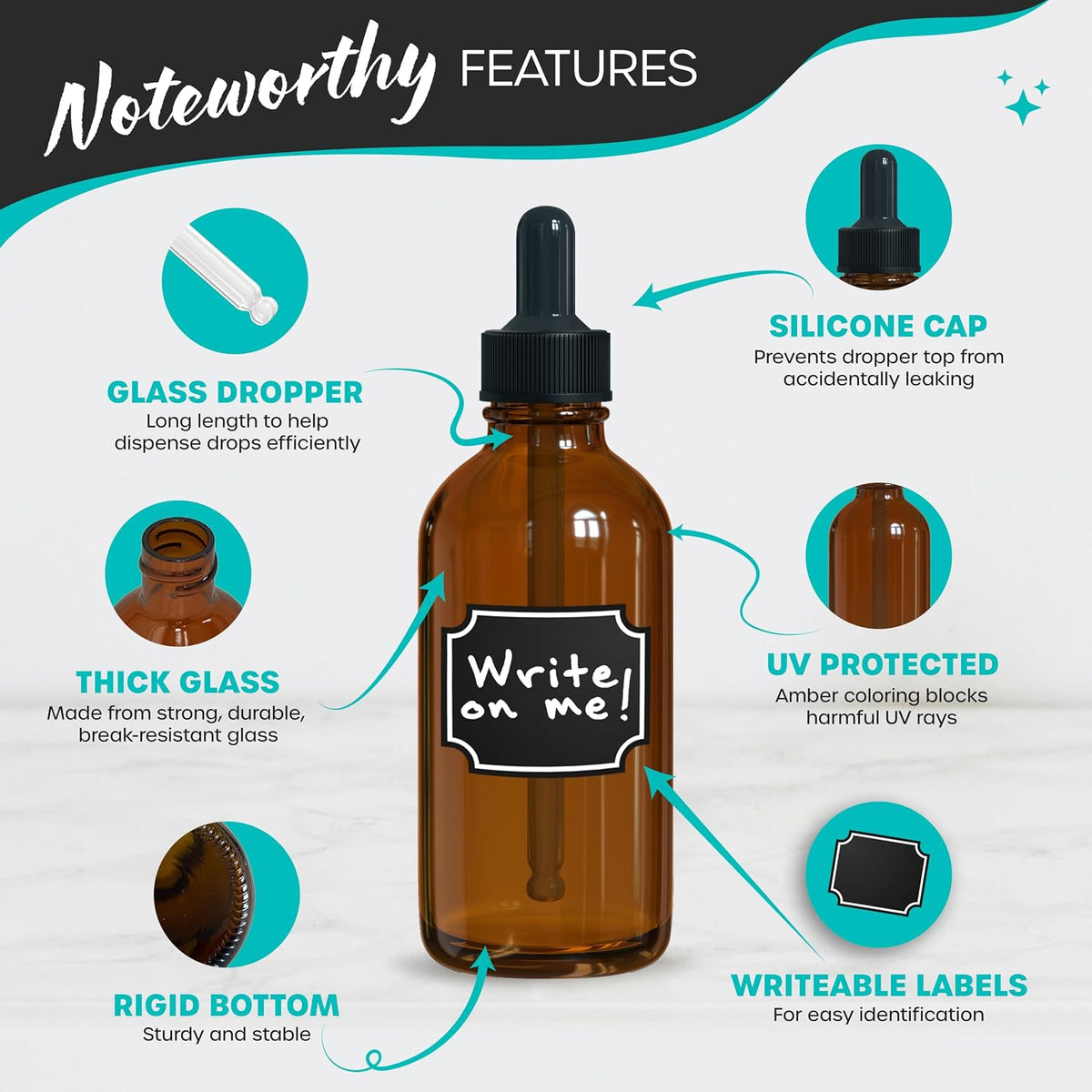 Nevlers Amber Glass Dropper Bottle 4oz 24 Pack Set