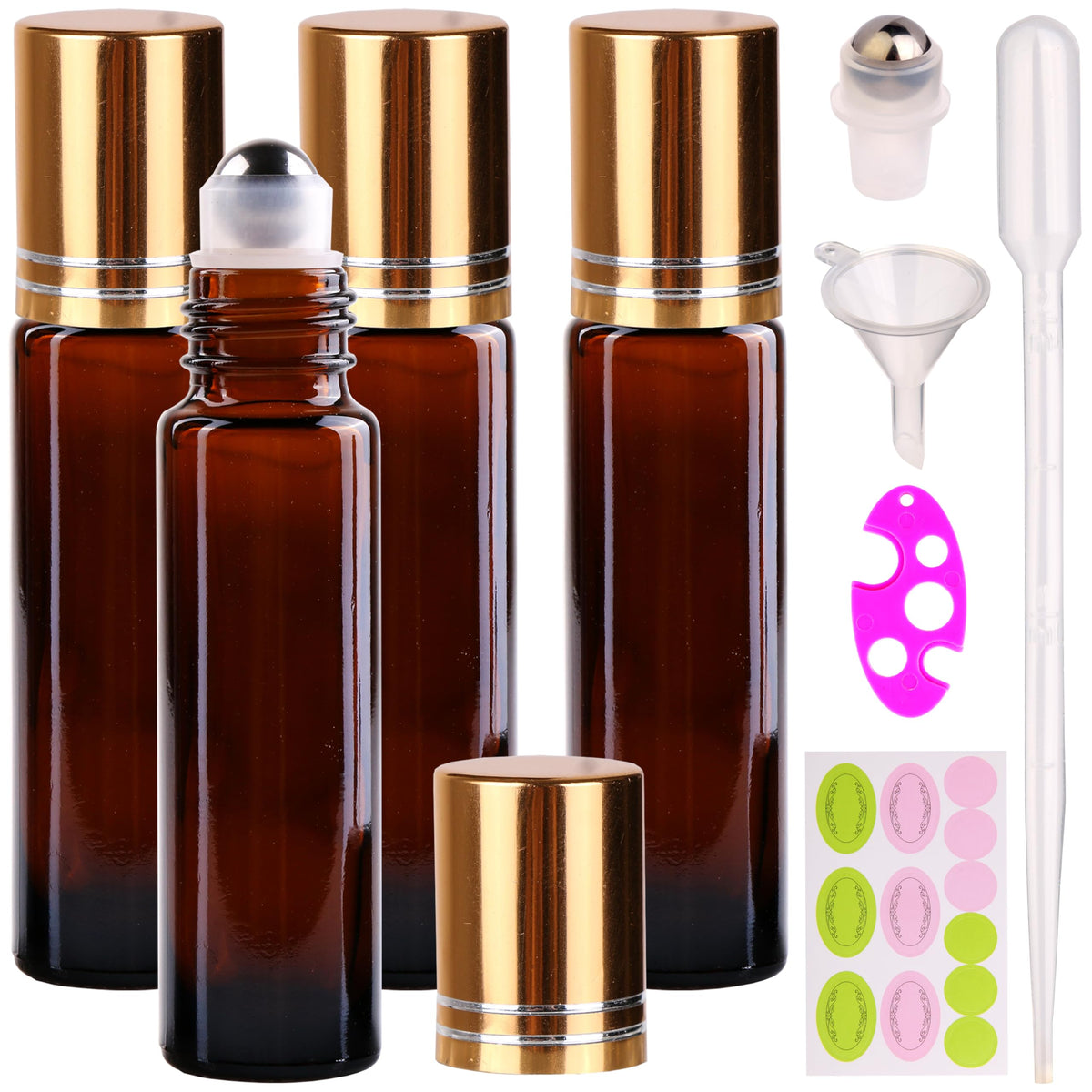 inice 24 10ml Essential Oils Roller Bottles Gradient Color Thick Glass Roll on Bottle Golden Metal Cap for Travel