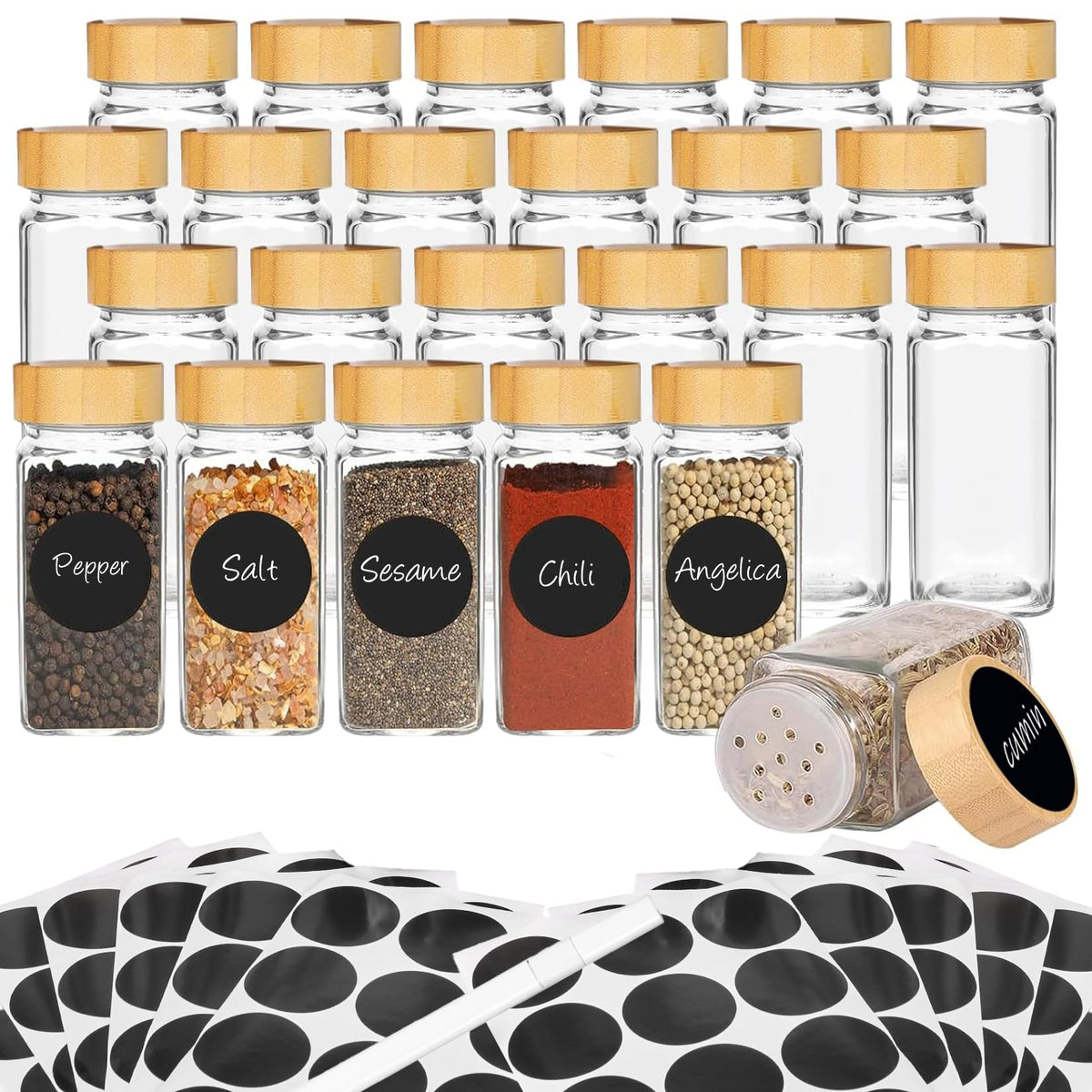DIDITIME 6Pack Spice Jars with Label, 4oz Empty Square Seasoning Containers